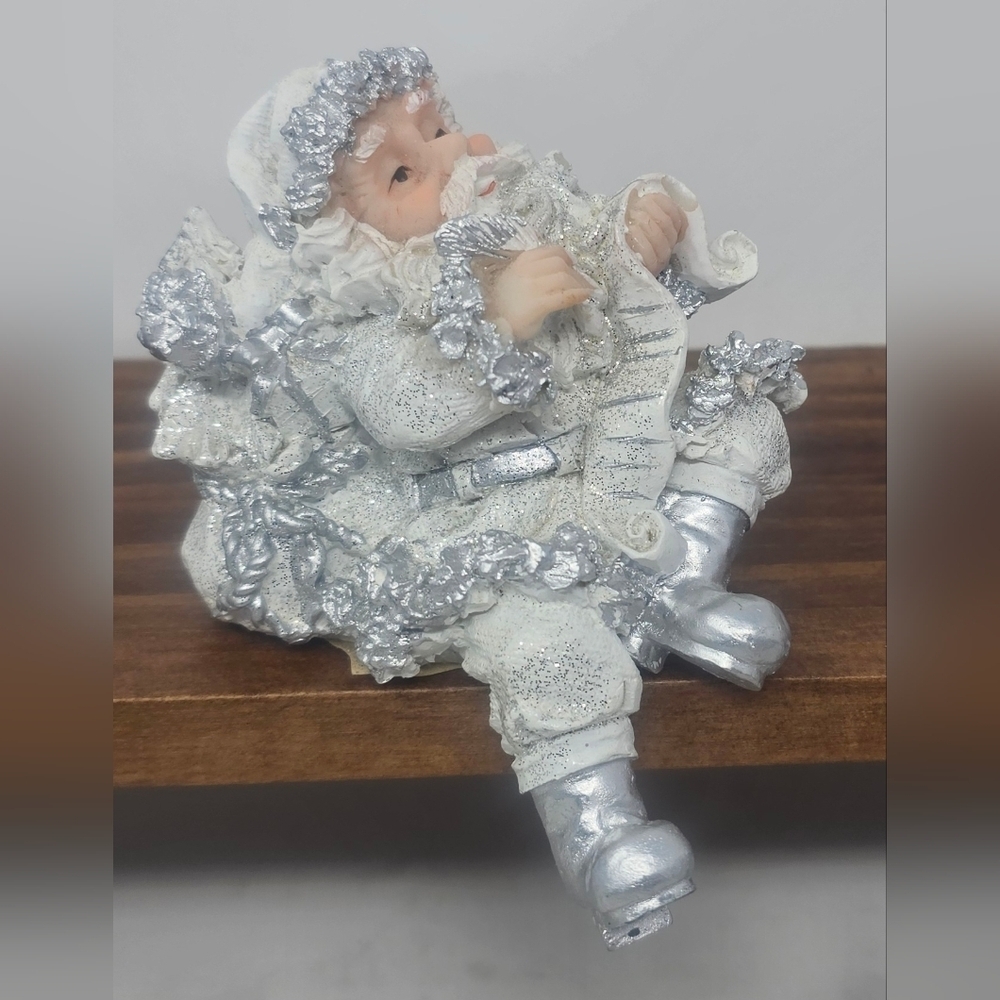 Vintage 2000 Cornerstone Creations Silver Santa Shelf Sitter Handmade Figurine